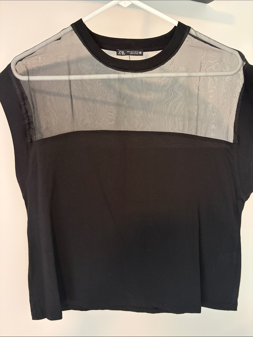 Zara Black Sheer Yoke Sleeveless Top